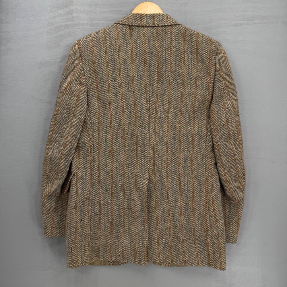 Vintage Harris Tweed Blazer Brown Herringbone Striped Wool Sport Coat 38R - Picture 3 of 9